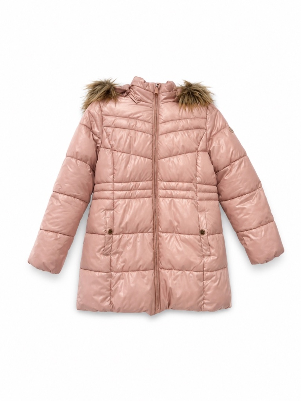 Michael Kors Girls Winter Puffer Coat Blush Pink Hooded Jacket 10/12